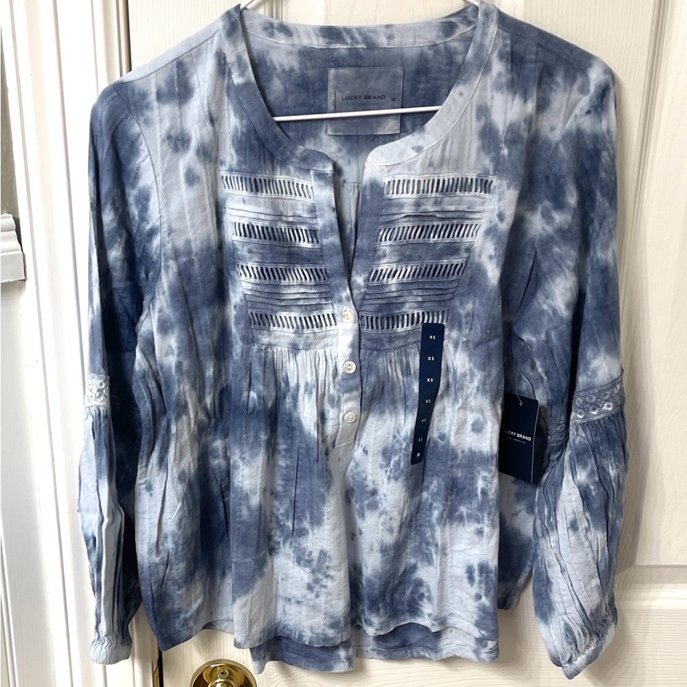 NWT Lucky Brand Indigo Tie-Dye Blouse